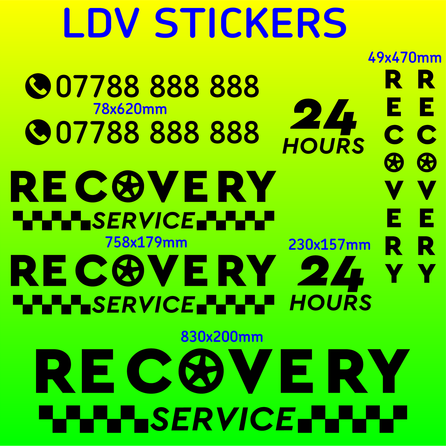 LDV RECOVERY Truck Stickers Graphics Stripes Lettering Kit